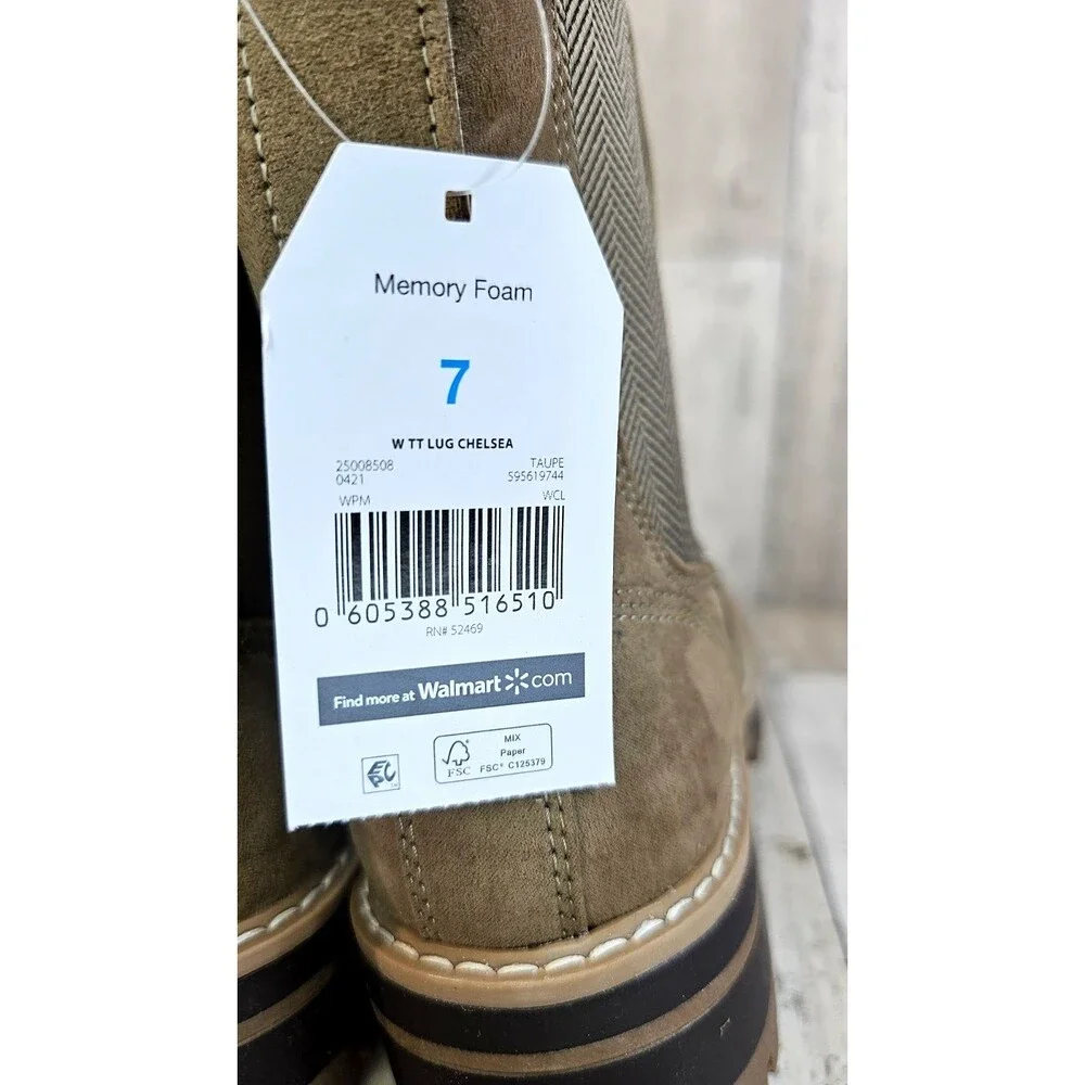Time and Tru Women's Lug Chelsea Ankle Boots Tan Faux Suede Size 7 NWT Zip